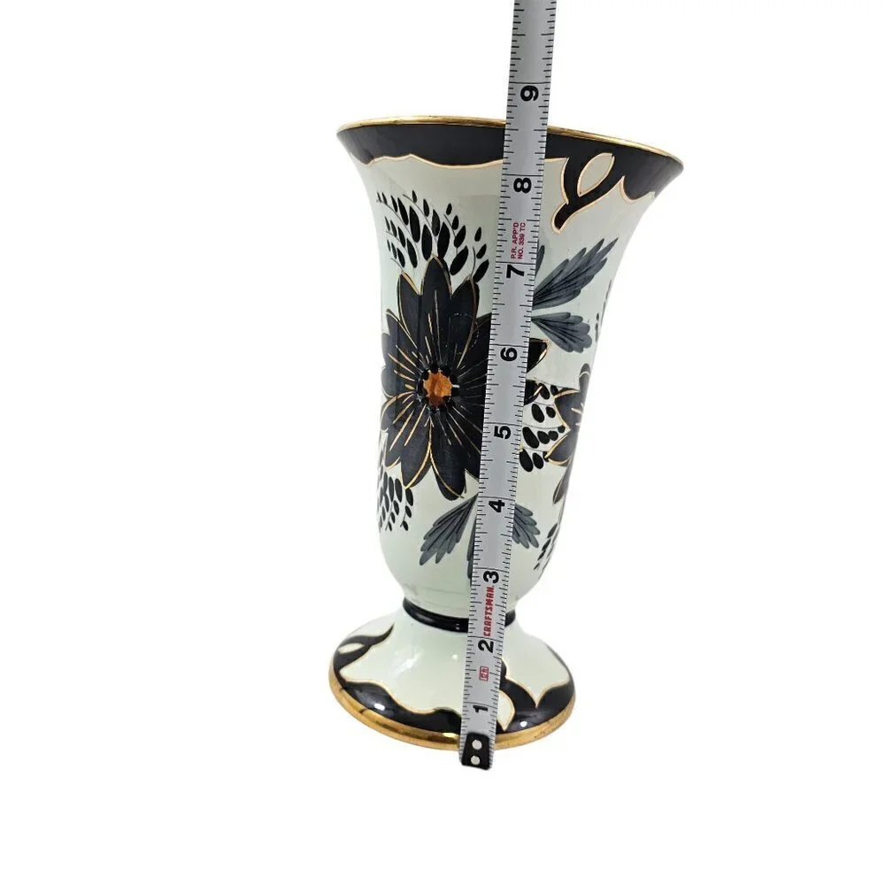 Tody Floral Pattern Gold Rim 8.5” Hand Painted Vase – Made in Holland – 3/4085